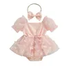 Clothing Sets Infant Baby Girls Butterfly Pattern Puff Sleeve Jumpsuits Summer Romper Dress With Bow Headband 2 Pieces Set