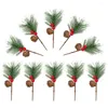 Декоративные цветы 10 шт. рождественские красные ягоды сосновые шишки стебли рождественские выборки для венков деревьев