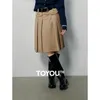 Spódnice Toyouth Women spódnica 2024 Spring High talia A w kształcie A w kształcie A w kształcie metalowej dekoracji mody Khaki długość plisowana