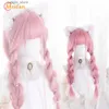 Syntetiska peruker meifan syntetiska långa raka vita peruker med lugg lolita cosplay harajuku peruk rosa blond söt peruk för kvinnor dagligen slitage peruk y240401