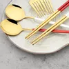 Geschirrsets Gold Set Travel Camping Castlery Fork Löffel Stäbchengeschirr mit tragbar