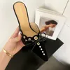 Dress Shoes Rivet High Heel Slippers Women Bow Pointed Pumps Fashion Designer Mule Suede Stiletto Slingback Sandals Female