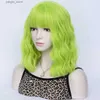 Sentetik peruklar msiwigs kısa bobo wavy cosplay peruk kadınlar için yeşil sentetik lolita peruk