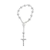 Łańcuch F19D Baby Pearl Baptist Women Cross Rose Finger Sain Catholic Gift Q240401