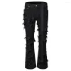 Jeans pour hommes Mode évasée déchirée Mort Streetwear Pantalon en denim noir Longs rubans Tendance Homme Drop Livraison Vêtements Vêtements Dhzf9