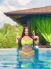 Mulheres de banho amarelo sem costas bandeau maiô biquíni brasil 2023 push up bikini conjunto feminino sexy sólido maiô j240330