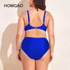 Women's Swimwear HOMGAO Blue V-Neck Bikini Set Womens Plus Size Two Piece Swimwear 2023 New Push Up Waiting Swimwear J240330