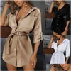 Basic Casual Dresses Fashion Shirt Dress Fall Clothing Long Sleeve Button Turndowen Collar Sashes Women Mini Plus Size Drop Delivery A Dhyeu