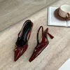 Kleid Schuhe Schwarz High Heels Damen Spitz Slingback Frauen Komfort Niedrigen Ferse Sommer Büro Pumpen Wein Rot Zapatos Mujer