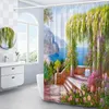 Duschvorhänge Blumen Wand Fenster Landschaft Vorhang Badezimmer Set Straße Architektur Europa Garten Landschaft Dekoration Bad