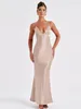 Lässige Kleider Elegante Frauen Satin Halter Rückenfrei V-Ausschnitt Sexy Party Abend Langes Kleid Damen 2024 Frühling Strand Urlaub Maxi