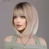 Synthetic Wigs NAMM Ash Ombre Bob Blonde Women Wig for Women Daily Party Short Straight Wigs Synthetic Wigs with Fluffy Bangs Heat Resistant Y240401