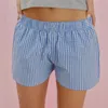 Kvinnors shorts gaono kvinnor y2k rutiga ränder elastisk midja bred ben botton gingham boxer lounge söt gå ut pojke