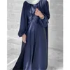 エスニック服2個セットKaftan Abaya Women yimono satin Satin Turkey IslamAch Arabic Robe Ramadan Dubai Abayas Hijab Dress Moroccan