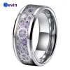 Bands Tungsten Trouwring voor Mannen Vrouwen 8 MM Met Mechanisch Tandwiel Paars Koolstofvezel Inlay Afgeschuinde Randen Comfort Fit