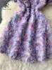 Grundläggande avslappnade klänningar Singreiny Mesh Flower Square Neck Dress Summer Women French Style Zipper Elegant Rygglösa damer Purple A Line Midi YQ240402