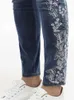 Jeans oversized s/5xl geborduurde jeans voor vrouwen elastische bloemen jeans vrouwelijk slanke spanning denim broek patroon jean pantalon femme
