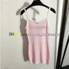 Halter listrado saia de malha designer carta bordado saia de malha mulheres vestidos casuais verão moda tops vestido de malha vestido de verão