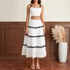 Arbetsklänningar Puloru elegant tvådelar Vest kjoldräkter för kvinnor Summer Patch Color Suspender Crop Tank Tops och flare A-line långa kjolar