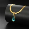 Hänge halsband elegant vattendropp blå kristall strass hänge halsband för kvinnor zink legering orm kedja halsband flicka födelsedag smycken gåva 240330