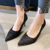 Pumps Tweed Cloth Pointed Toe Pumps Ladies Elegant Thin High Heels Office Shoes Women Brand Designer Slip On Stiletto Heel Party Shoes