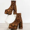 Boots Women Leopard Chelsea Botas de tornozelo inverno 2023 Nova plataforma robusta sapatos de salto alto designer gótico BOTAS SEXY BOMBAS SEXY