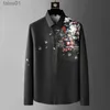 Mäns plus tees polos 2023 Spring Flower Rhine Shirts Men Slim Fit Casual Long Sleeve Business Dress Streetwear Social Party Tuxedo YQ240401