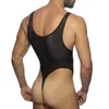 Lingerie masculina porno fishnet ursinhos traje padrão transparente bodysuit profundo pescoço colher tanga apertado bodysuit muscular nightwear 240327