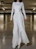 基本的なカジュアルドレスドラウリング長袖のツイストマキシドレス女性ハイトウエストラップのための折り畳み式