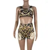 Women's Swimwear Fashion Print Cami Top & Short Sets Summer 2 Piece Outfits For Women Sexy V Neck Thick Strap Crop Tops And High Waist