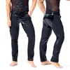 Men's Thermal Underwear AIIOU Sexy Men Funny Faux PU Leather Pants Splice Male Gays Stripper Clubwear Dancer Nightclub