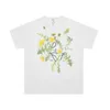 Versão alta Lo Yiwei 2024 nova estampa floral bordada casual solta manga curta camiseta