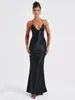 Lässige Kleider Elegante Frauen Satin Halter Rückenfrei V-Ausschnitt Sexy Party Abend Langes Kleid Damen 2024 Frühling Strand Urlaub Maxi