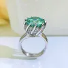 Ringar Luomansi Ny 10mm Lotus Green Diamond Woman Ring S925 Silver Jewelry Wedding Party Commemorative Gift