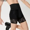 Heren Shorts INCERUN Mannen Kant Patchwork Hoge Taille Transparante Zomer Streetwear Elastische 2024 Sexy Mode Bodems S-5XL