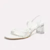 Chaussures d'été transparentes à talons hauts et épais avec ruban blanc, sandales françaises pour femmes, nouvelle collection