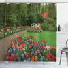 Douchegordijnen Tuin Landschap Gordijn Bos Natuur Bloemen Planten Landelijk Park Landschap Bad Modern Gedrukt Badkamer Decor Sets