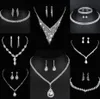 Värdefulla lab diamantsmycken Set Sterling Silver Wedding Halsbandörhängen för kvinnor Bridal Engagement Smycken Gift T6CC#