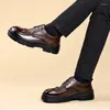 Casual Shoes Spring Genuine Leather Men Lace Up Crocodile Texture Oxfords Gentleman's Stylish Thick Soled Office Business