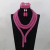 Комплект ожерелья и серег Fushia с розовыми кристаллами, свадебные украшения, массивные африканские нигерийские бусы для новобрачных ABL975