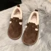 Flats dames katoenen schoenen herfst en winter nieuwe mode massief t mat oppervlak met lam fleece warm en niet -slip platte schoenen