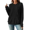 Kvinnor Hoodies Sweatshirts Knit Hooded Pocket Sweatshirt Stretch Shirt Lång ärm Tee For Women Drop Delivery Apparel Clothing DH4C2