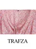 Женские блузки TRAFZA, женская блузка в богемном стиле с принтом, v-образным вырезом, рукавами-фонариками, на шнуровке, с эластичной резинкой на талии, летние повседневные женские рубашки 2024, модные