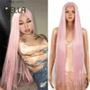 Synthetic Wigs Bella Synthetic Lace Wig Straight Wig 38 Inch Super Long Straight Hair T Part Lace Wig Pink Blonde Brown Cospaly Wigs For Woman Y240401