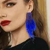 Dangle Earrings Bohemian Exaggerate Big Feather Blue Vintage Long Tassel For Women Ethnic Style Statement Jewelry 2024 Trend