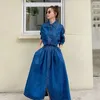 Long Sleeve Denim Dres Spring Summer Fashion Korean Style Maxi AnkleLength Jeans Ladies Clothes Luxury Outwear 240322