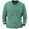 Mens Waffle Henley Camisa Tee Top Manga Longa Simples Rua Férias Manga Longa Roupas Vestuário Moda Básica Camiseta para Homens 240329