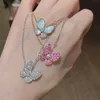 Designer Van white Fritillaria Butterfly Necklace female 925 Sterling Silver Plated 18k rose gold full diamond platinum powder clavicle chain