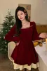 Casual Dresses -Size Women's Brin Christmas Velvet Double Layer Autumn and Winter Slante Midje klänning