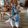 Casual Dresses Boho Dress Summer Butterfly Print för kvinnor 2024 ärmlösa spaghettirandor Robe Vacation Beach sundress Vestido